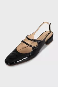 Patent black leather slingbacks