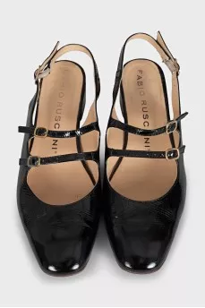 Patent black leather slingbacks