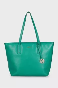 Green leather tote