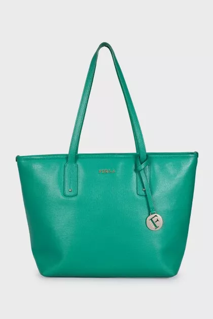 Green leather tote