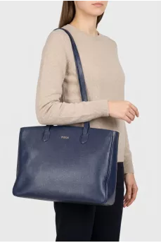 Blue leather tote