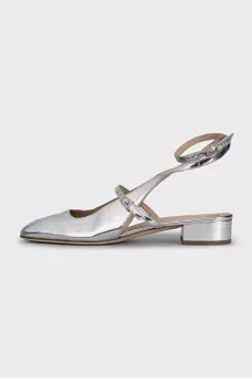 Silver leather slingbacks