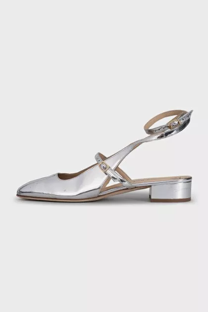 Silver leather slingbacks