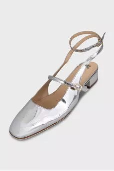 Silver leather slingbacks