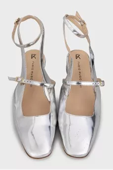 Silver leather slingbacks