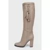 Beige leather boots with heels
