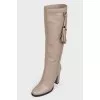 Beige leather boots with heels