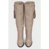 Beige leather boots with heels