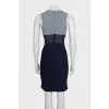 Fitted sleeveless blue dress with print