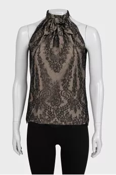 Beige tank top with black lace