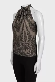 Beige tank top with black lace