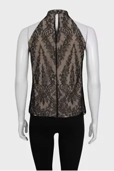 Beige tank top with black lace