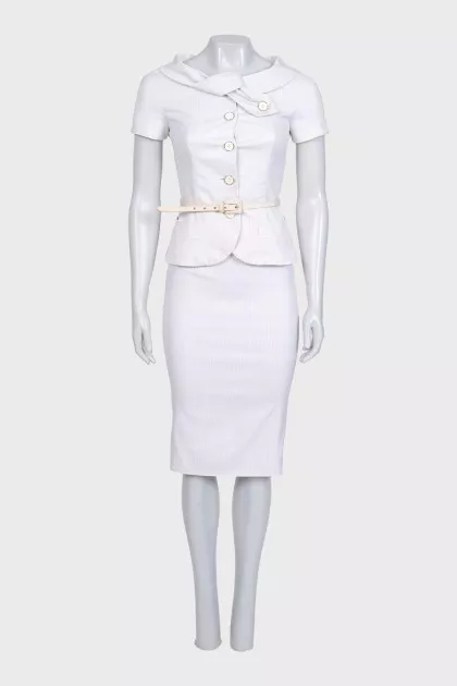 White striped suit with belt