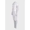 White striped suit with belt