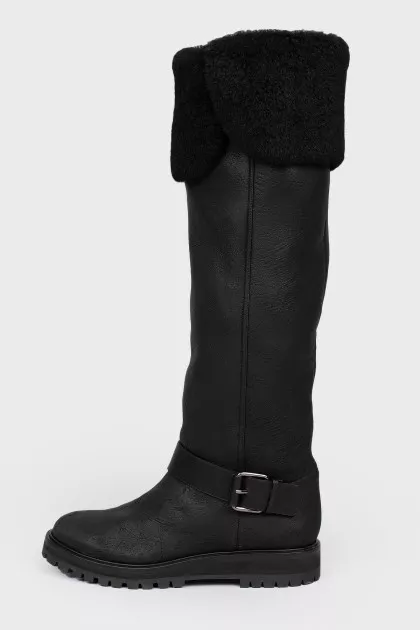 Leather boots on fur