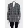 Double-breasted grey checkered jacket