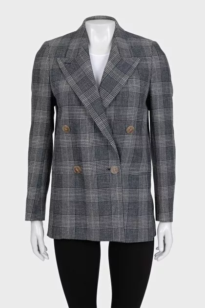 Double-breasted grey checkered jacket