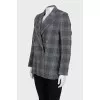 Double-breasted grey checkered jacket