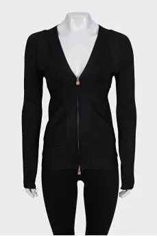 Black fitted zip-up cardigan