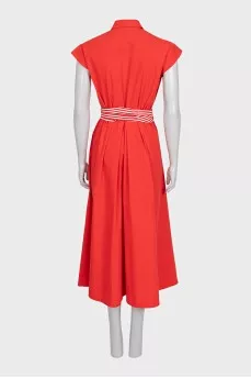 Red dress with a striped belt
