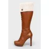 Brown leather boots on lacing