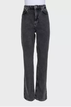 Gray high-waist straight jeans