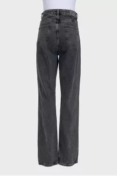 Gray high-waist straight jeans