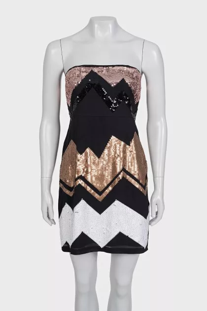 Silk mini dress decorated with sequins