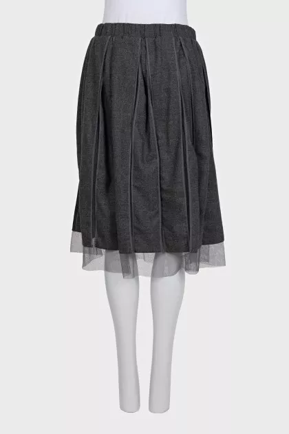 Gray wool skirt decorated with mesh