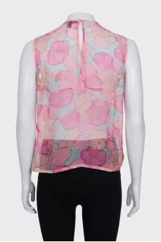 Pink floral print top with rhinestones