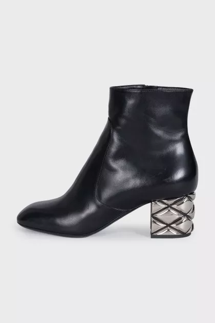 Leather ankle boots with silver heels