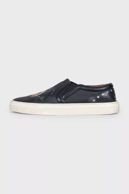 Men's printed leather slip-ons