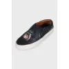 Men's printed leather slip-ons