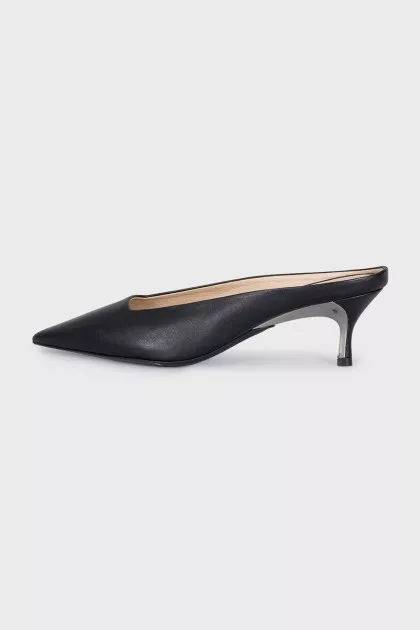 Black leather mules with metal insert