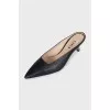Black leather mules with metal insert
