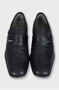 Men's black leather shoes with perforations