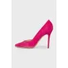 Pink suede pumps