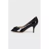 Black patent leather open-toe shoes