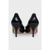 Black patent leather open-toe shoes