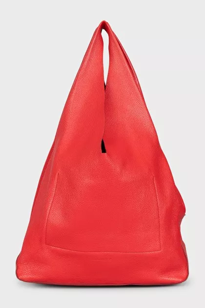 Red soft leather shopper