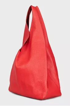 Red soft leather shopper
