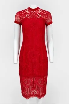 Dress red lace straight cut