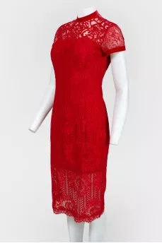 Dress red lace straight cut