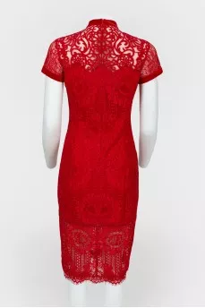 Dress red lace straight cut