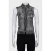 Black and white silk sleeveless blouse