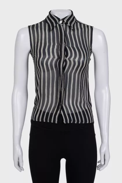Black and white silk sleeveless blouse