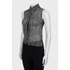 Black and white silk sleeveless blouse