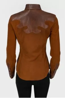 Leather brown jacket with jeans inserts
