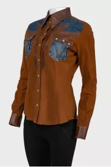 Leather brown jacket with jeans inserts