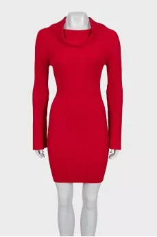 Red ribbed bodycon dress
